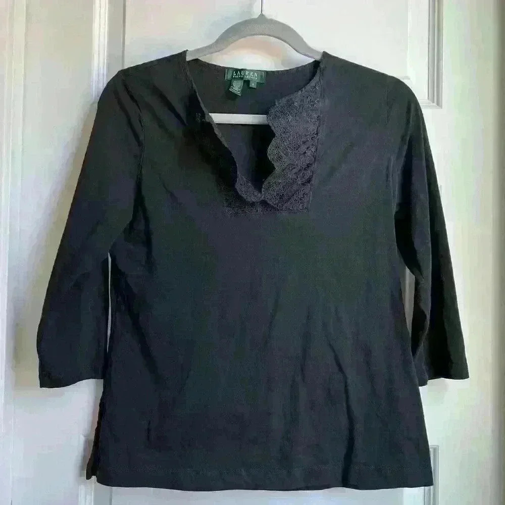 Lauren Ralph Lauren Lace 3/4 Sleeve Shirt Size S Small